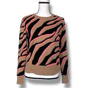 White + Warren 100% Cashmere Zebra Crew Neck Sweater Sz Long Sleeve Animal